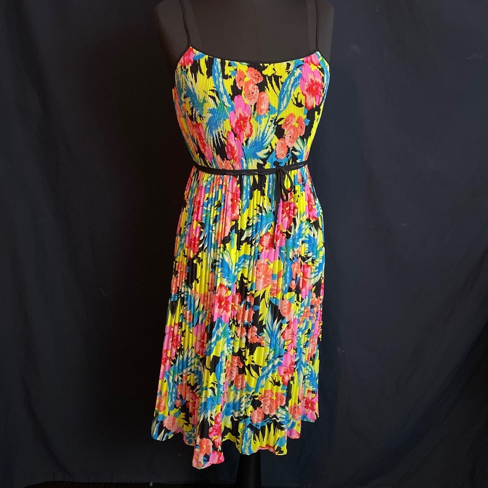 LOFT Pleated Hibiscus Chiffon Dress